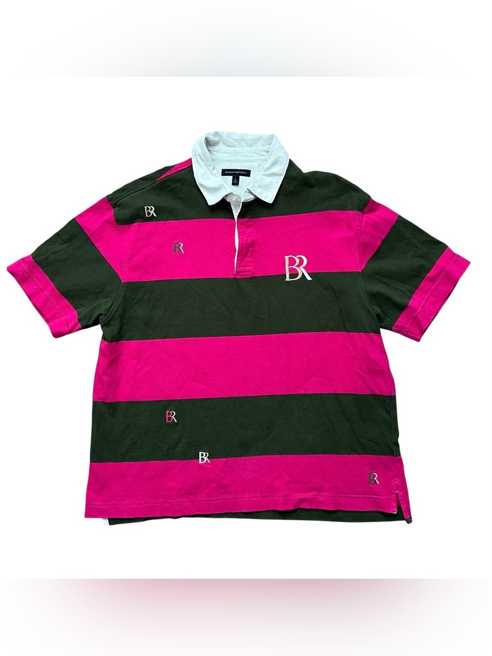 Banana Republic Striped Rugby Polo Shirt in Pink and Black Size L